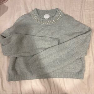H&M Light Green Sweater with Pearl Accents